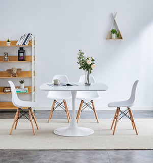 English Elm 42-inch Mid-Century Modern Pedestal Table – White MDF Top, Sturdy Metal Legs, Easy Assembly For Dining W3766P377025