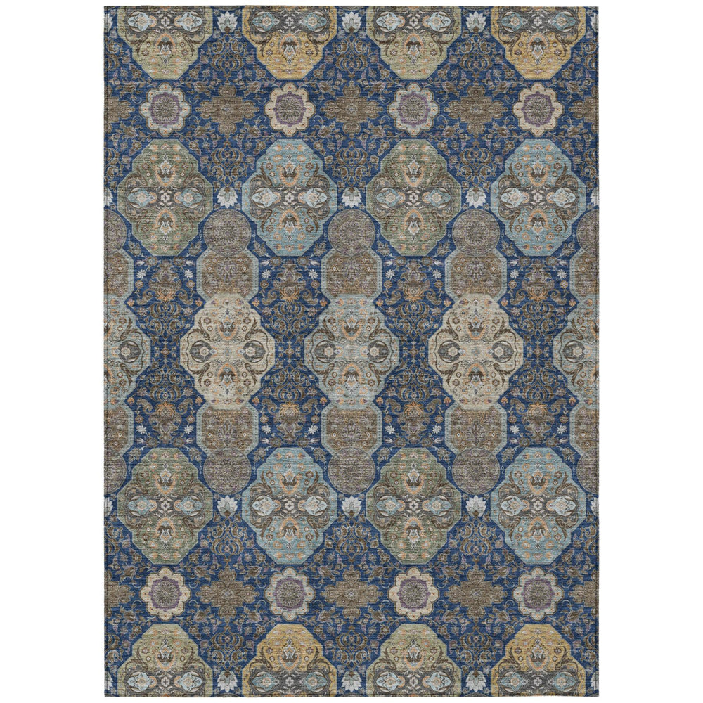 HomeRoots 5 X 8 Floral Polyester Area Rug Machine Washable Navy Gray Indoor Outdoor Use 726900