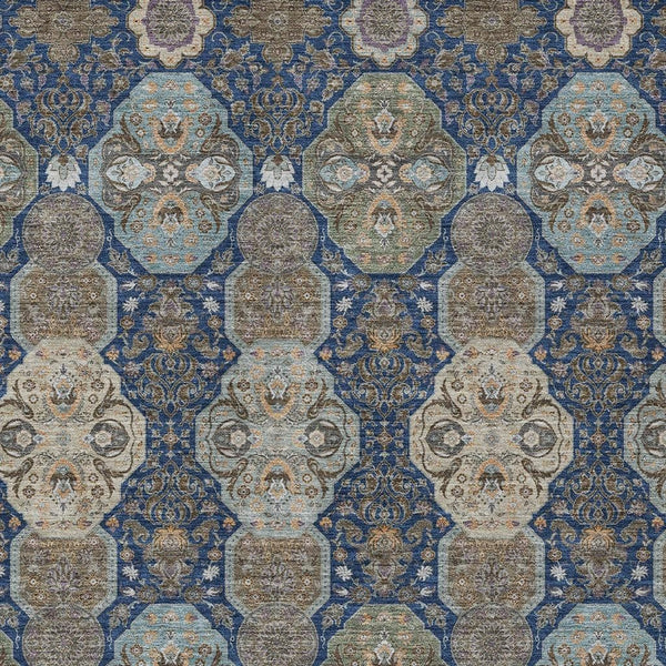 5 X 8 Floral Polyester Area Rug Machine Washable Navy Gray Indoor Outdoor Use