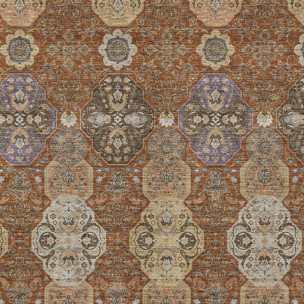 5 Ft X 8 Ft Floral Polyester Indoor Outdoor Rug Washable Orange Copper Tones