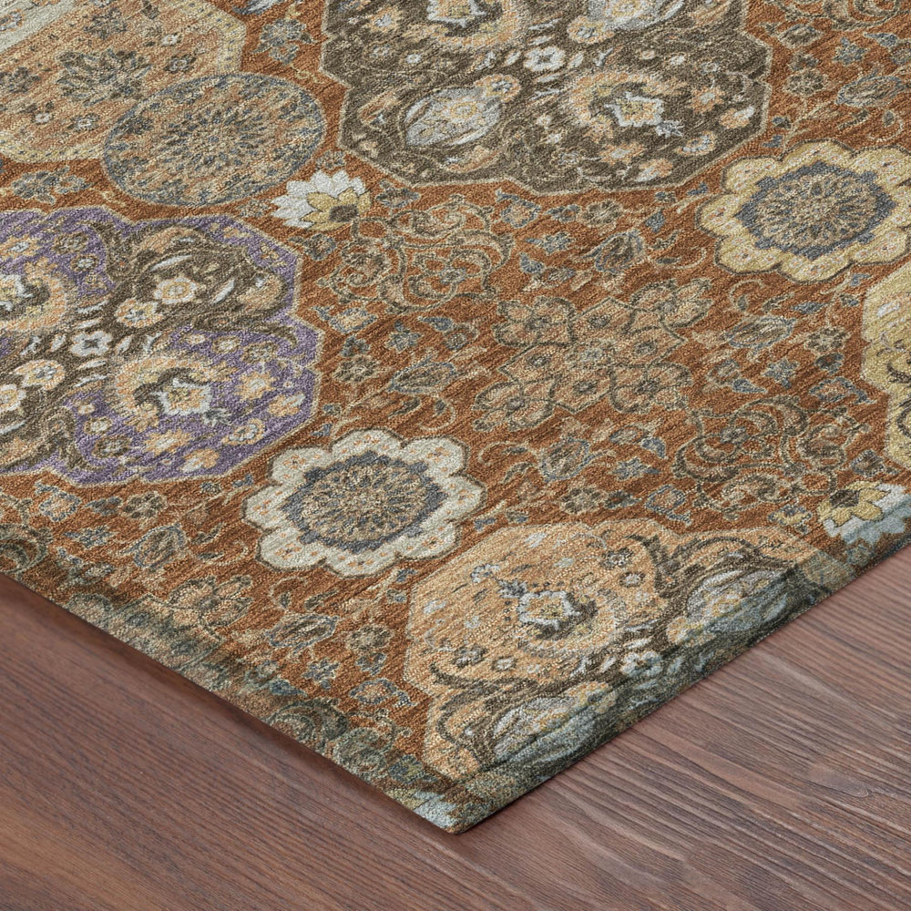 5 Ft X 8 Ft Floral Polyester Indoor Outdoor Rug Washable Orange Copper Tones
