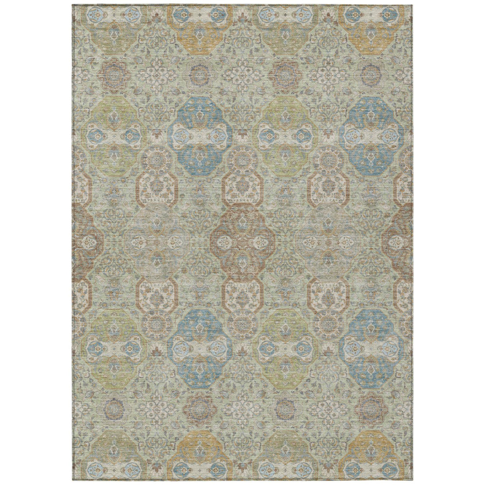 HomeRoots 8x10 Floral Polyester Area Rug Washable Indoor Outdoor Sage Green Patio Porch 726914
