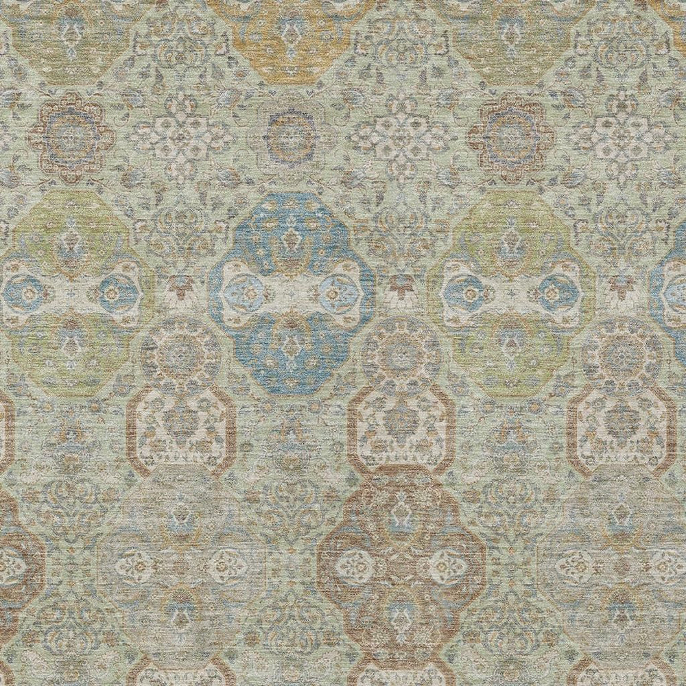 HomeRoots 8x10 Floral Polyester Area Rug Washable Indoor Outdoor Sage Green Patio Porch 726914