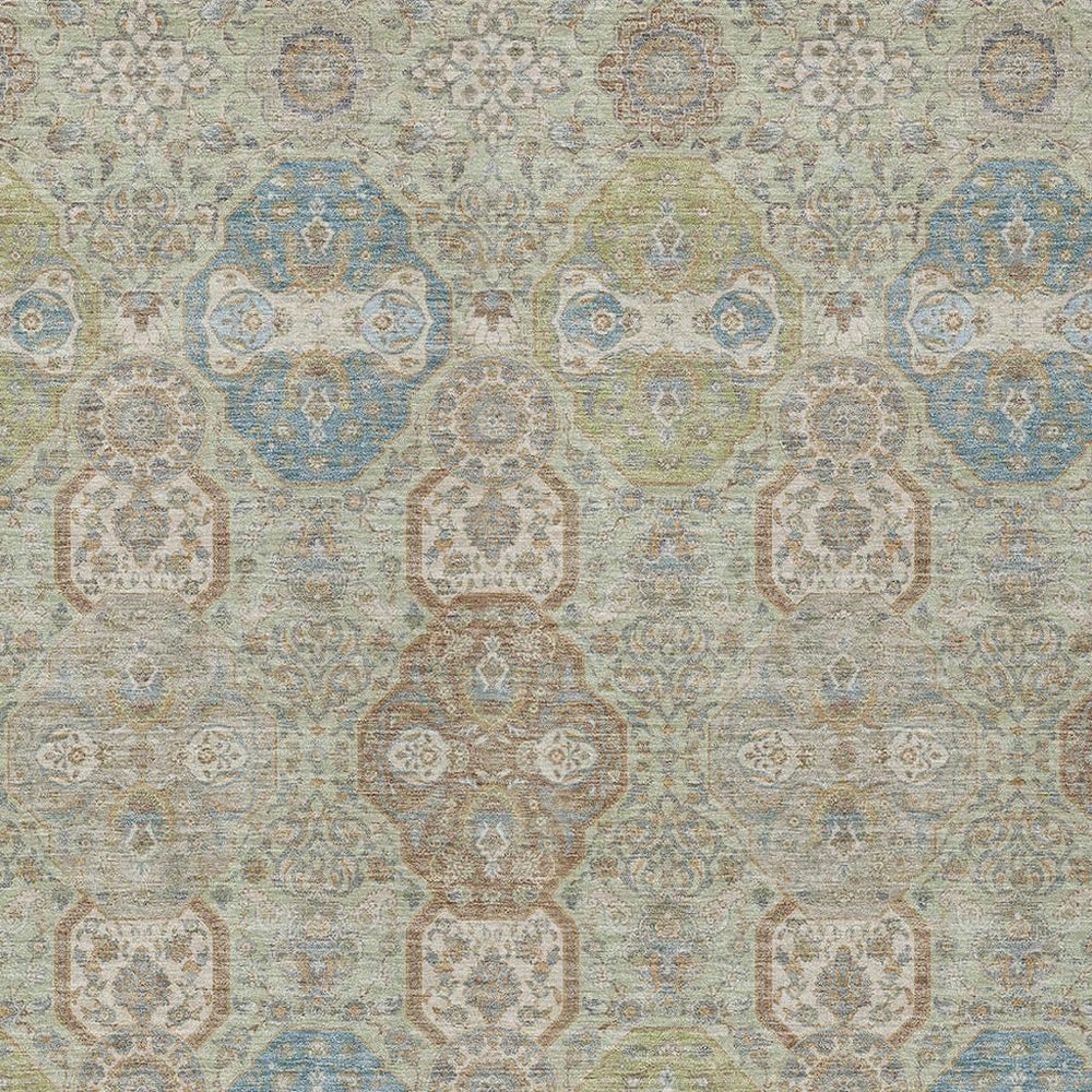 10 X 14 Sage Green Floral Polyester Indoor Outdoor Rug Machine Washable Patio