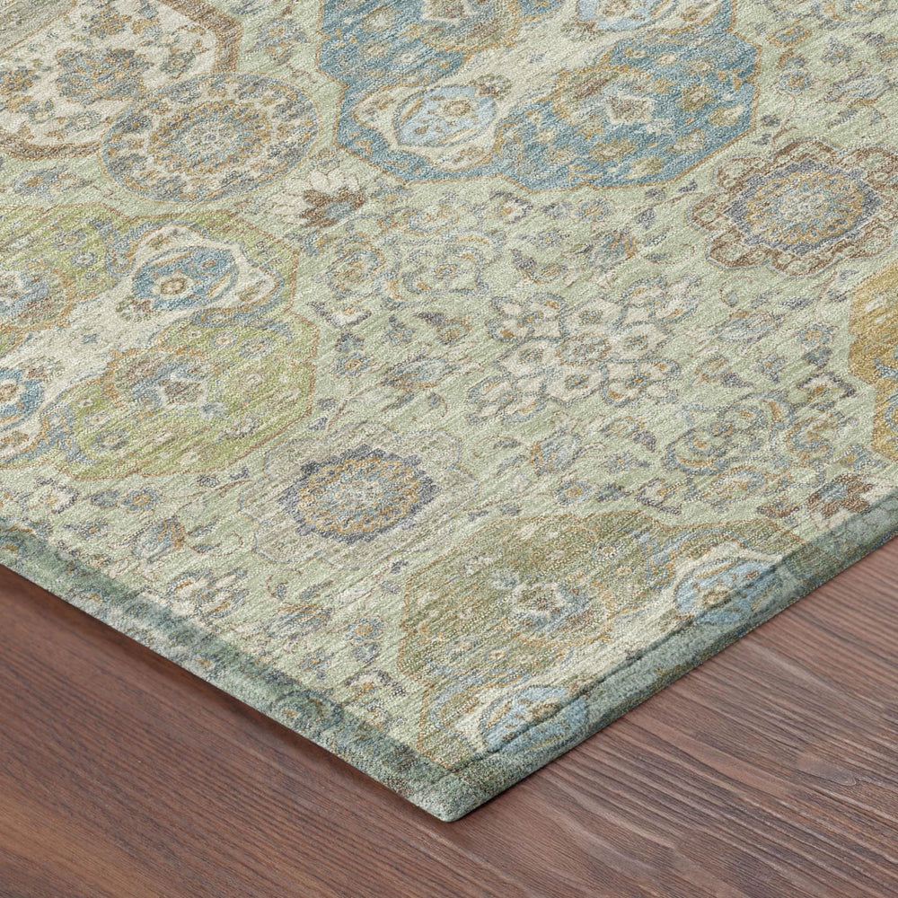 10 X 14 Sage Green Floral Polyester Indoor Outdoor Rug Machine Washable Patio