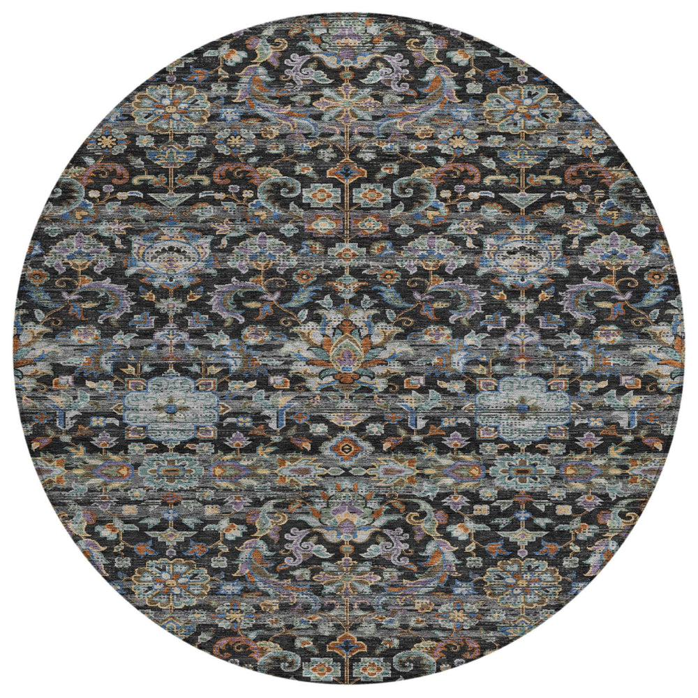 HomeRoots 8 Foot Round Medallion Floral Area Rug Washable Uv Resistant Polyester Patio Decor 726919
