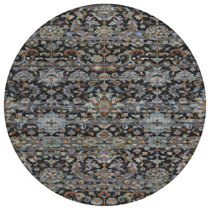 HomeRoots 8 Foot Round Medallion Floral Area Rug Washable Uv Resistant Polyester Patio Decor 726919