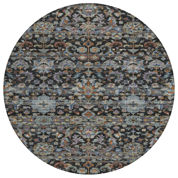 HomeRoots 8 Foot Round Medallion Floral Area Rug Washable Uv Resistant Polyester Patio Decor 726919