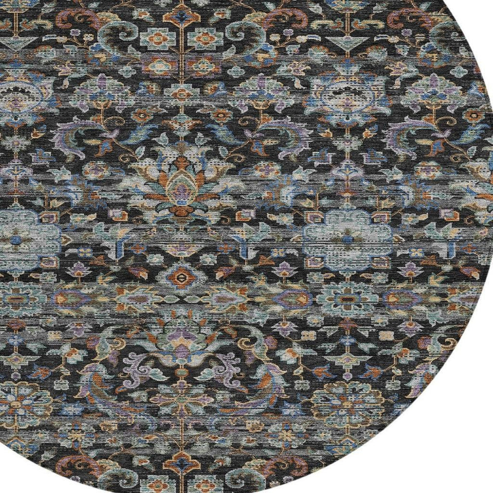 HomeRoots 8 Foot Round Medallion Floral Area Rug Washable Uv Resistant Polyester Patio Decor 726919