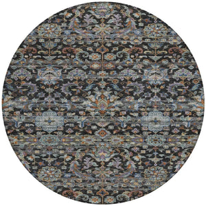 8 Foot Round Medallion Floral Area Rug Washable Uv Resistant Polyester Patio Decor