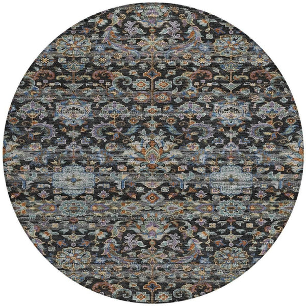 8 Foot Round Medallion Floral Area Rug Washable Uv Resistant Polyester Patio Decor