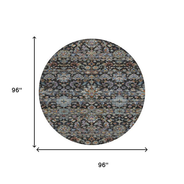 8 Foot Round Medallion Floral Area Rug Washable Uv Resistant Polyester Patio Decor