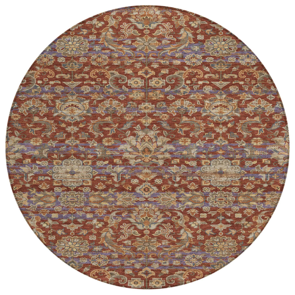 HomeRoots 8 Foot Round Floral Medallion Polyester Rug Washable for Patio or Indoor Use 726925