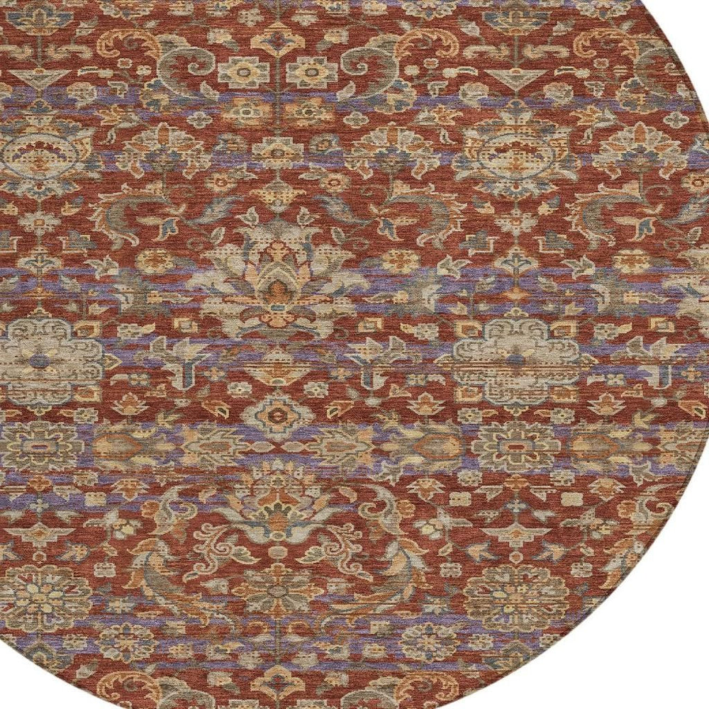 HomeRoots 8 Foot Round Floral Medallion Polyester Rug Washable for Patio or Indoor Use 726925