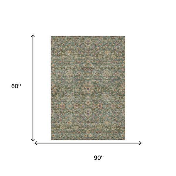Floral Medallion Washable Indoor Outdoor Polyester Rug Uv Resistant with Non-slip Felt Backing