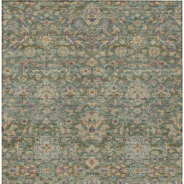 Floral Medallion Washable Indoor Outdoor Polyester Rug Uv Resistant with Non-slip Felt Backing