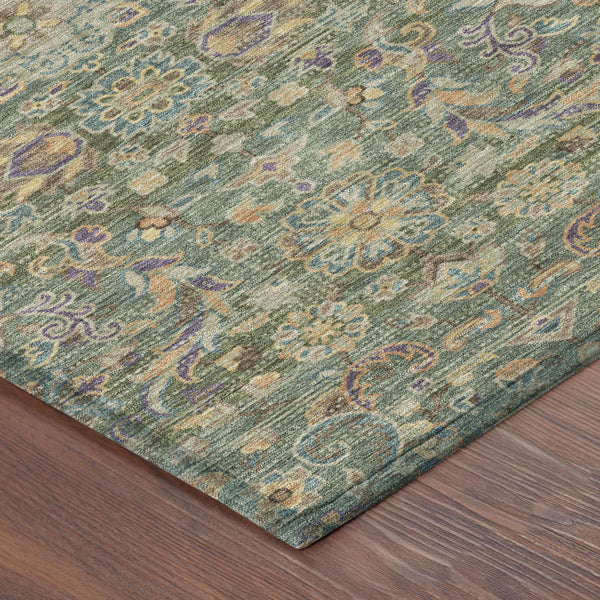 Floral Medallion Washable Indoor Outdoor Polyester Rug Uv Resistant with Non-slip Felt Backing