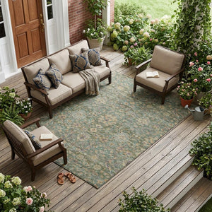 Floral Medallion Washable Indoor Outdoor Polyester Rug Uv Resistant with Non-slip Felt Backing