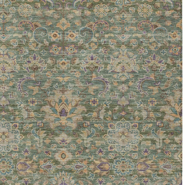 Floral Medallion Washable Indoor Outdoor Polyester Rug Uv Resistant with Non-slip Felt Backing