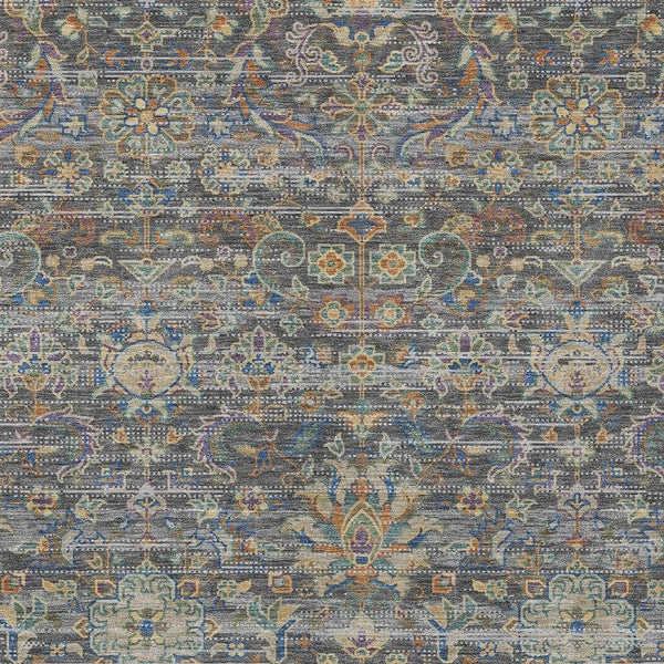 Floral Medallion Washable Polyester Indoor Outdoor Rug with Non-slip Felt Backing for Patios