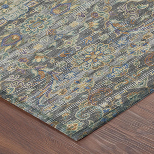 Floral Medallion Washable Polyester Indoor Outdoor Rug with Non-slip Felt Backing for Patios