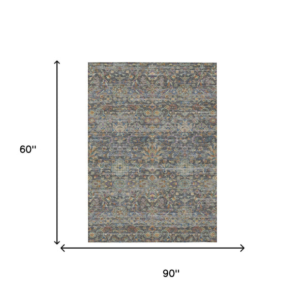 Floral Medallion Washable Polyester Indoor Outdoor Rug with Non-slip Felt Backing for Patios