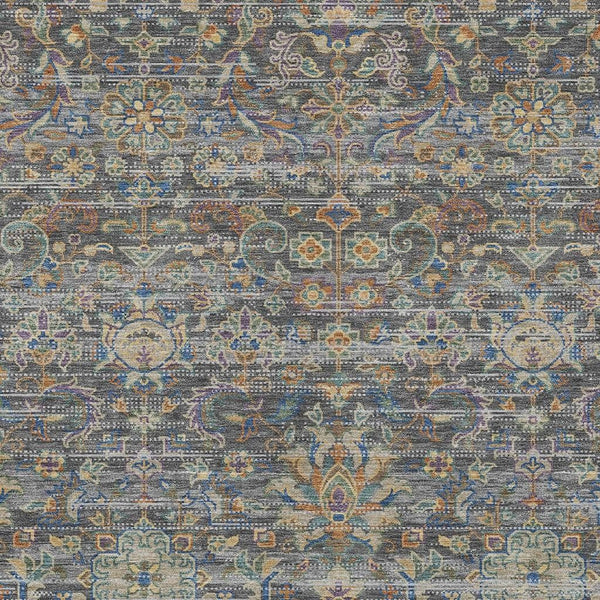 Floral Medallion Washable Polyester Indoor Outdoor Rug with Non-slip Felt Backing for Patios