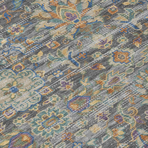 Floral Medallion Washable Polyester Indoor Outdoor Rug with Non-slip Felt Backing for Patios