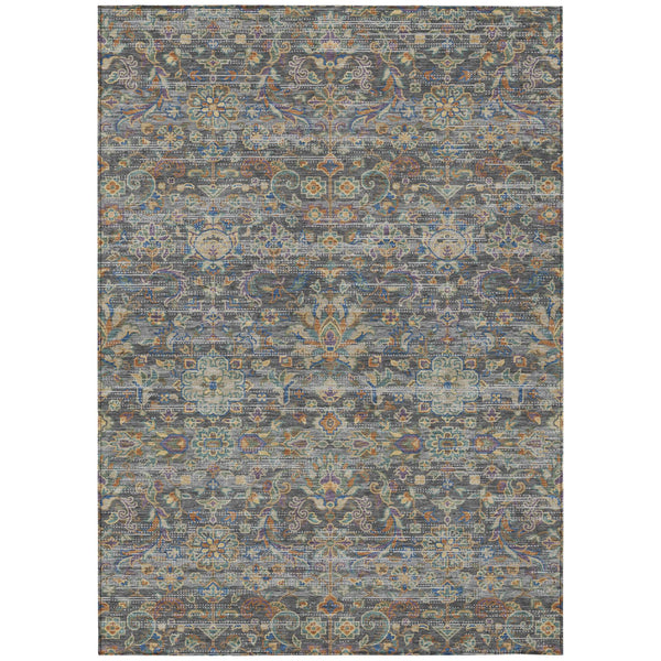 HomeRoots Floral Medallion Washable Polyester Indoor Outdoor Rug with Non-slip Felt Backing for Patios 9' x 12' 726945
