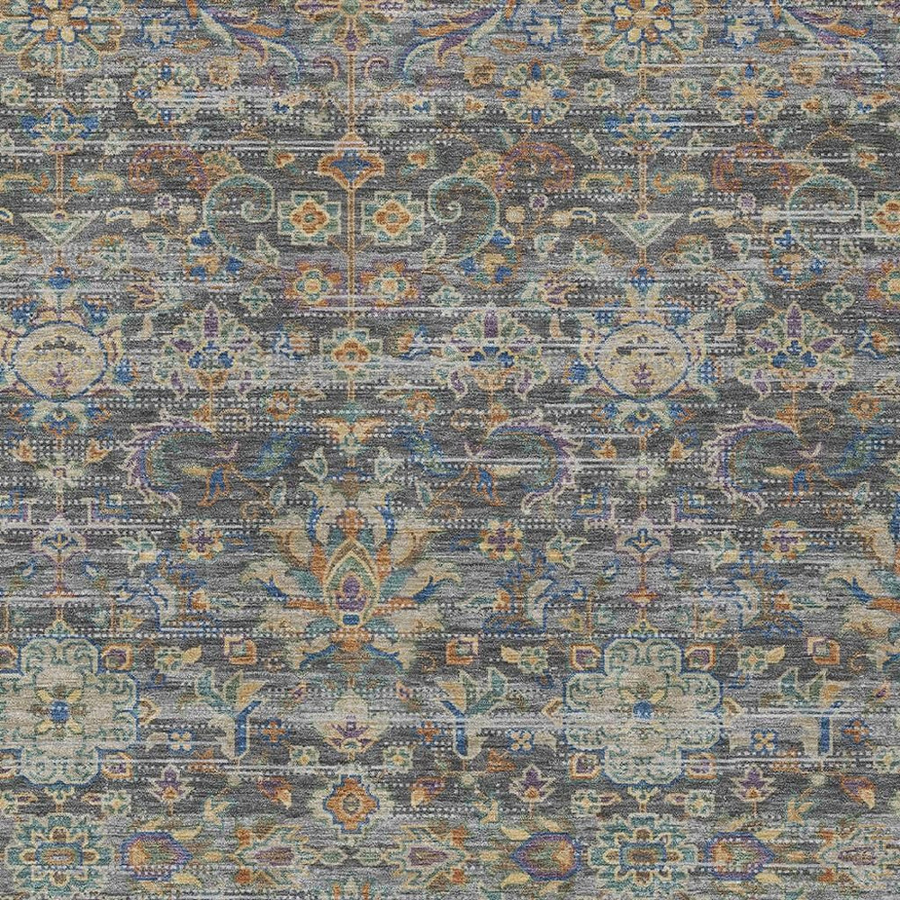 HomeRoots Floral Medallion Washable Polyester Indoor Outdoor Rug with Non-slip Felt Backing for Patios 9' x 12' 726945