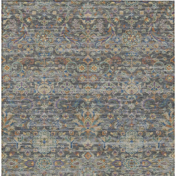 Floral Medallion Washable Polyester Indoor Outdoor Rug with Non-slip Felt Backing for Patios