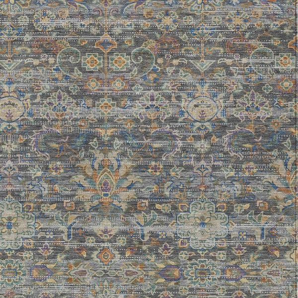 Floral Medallion Washable Polyester Indoor Outdoor Rug with Non-slip Felt Backing for Patios
