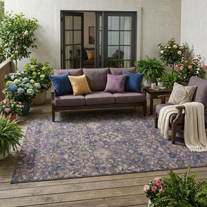 Floral Medallion Washable Polyester Area Rug Uv Resistant for Indoor Outdoor Living Spaces
