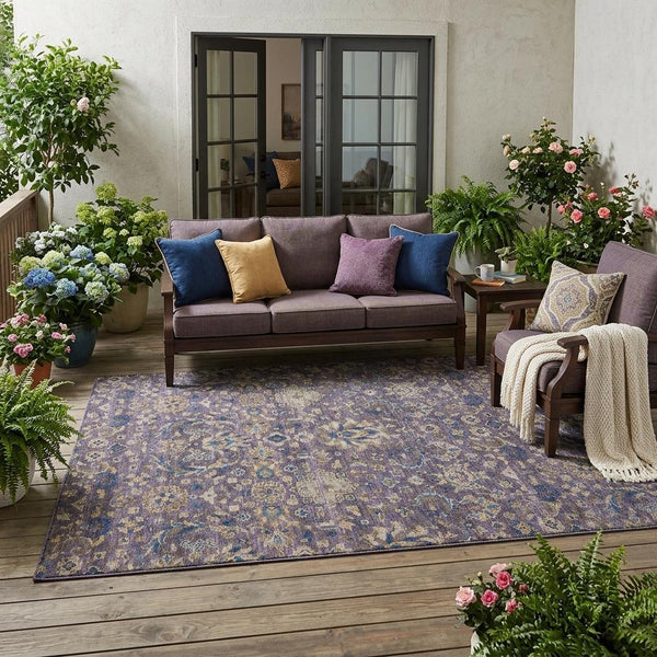 Floral Medallion Washable Polyester Area Rug Uv Resistant for Indoor Outdoor Living Spaces