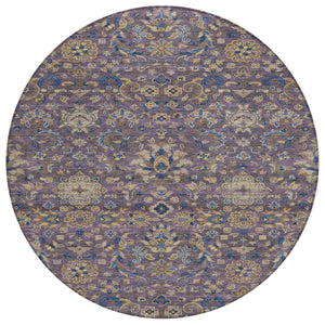 HomeRoots 8' Round Floral Medallion Rug Washable Polyester Plum Indoor Outdoor Patio 726955