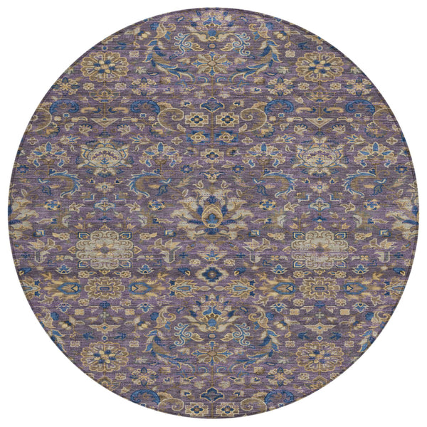 HomeRoots 8' Round Floral Medallion Rug Washable Polyester Plum Indoor Outdoor Patio 726955