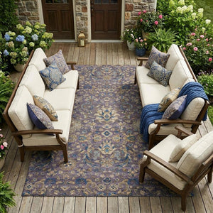 Floral Medallion Washable Polyester Area Rug Uv Resistant for Indoor Outdoor Living Spaces