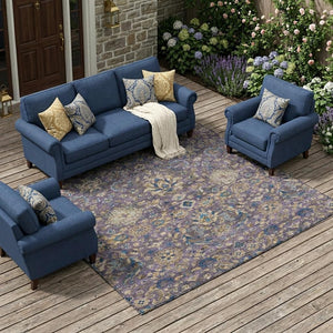 Floral Medallion Washable Polyester Area Rug Uv Resistant for Indoor Outdoor Living Spaces