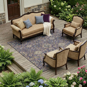 Floral Medallion Washable Polyester Area Rug Uv Resistant for Indoor Outdoor Living Spaces