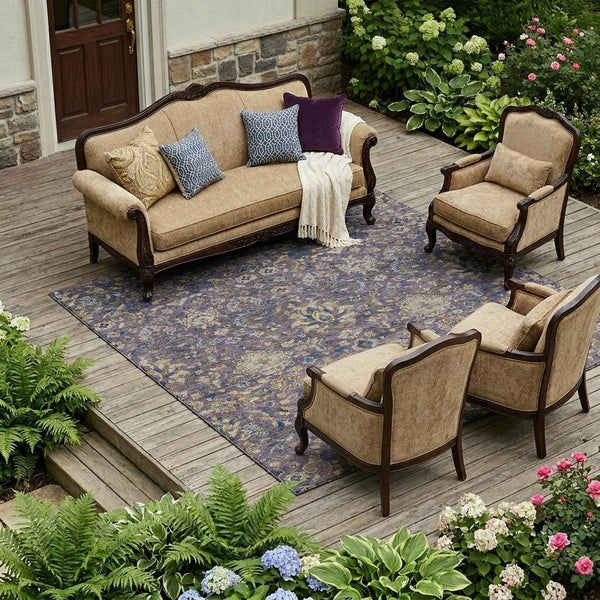 Floral Medallion Washable Polyester Area Rug Uv Resistant for Indoor Outdoor Living Spaces