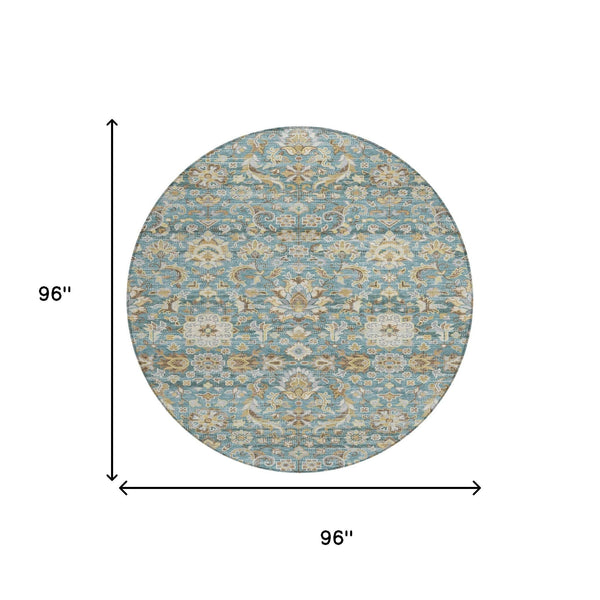8 Ft Round Floral Medallion Polyester Area Rug Uv Resistant Indoor Outdoor Use