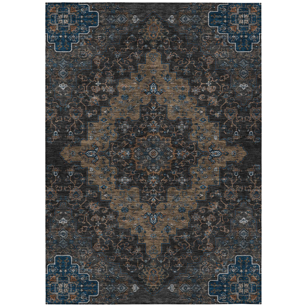 HomeRoots Medallion Washable Polyester Area Rug Uv Resistant Non-slip for Indoor Outdoor Spaces 5' x 8' 726966