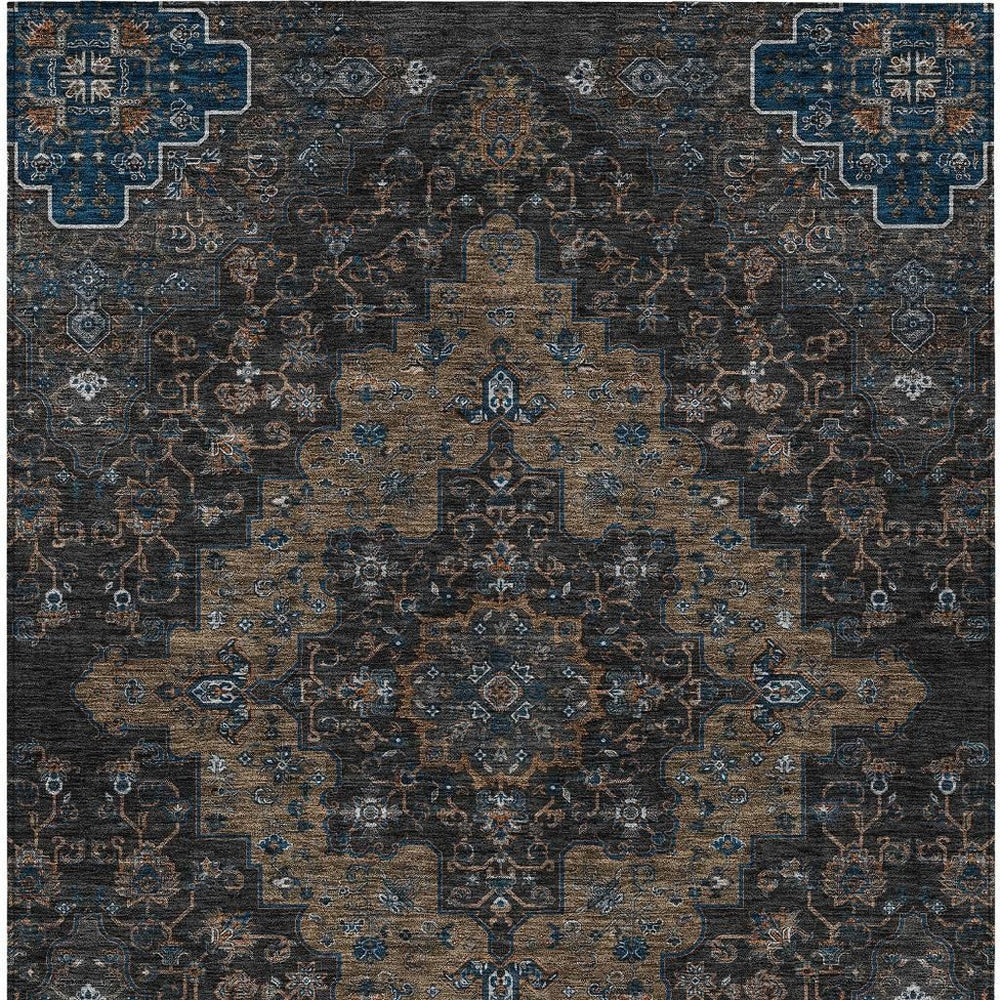 HomeRoots Medallion Washable Polyester Area Rug Uv Resistant Non-slip for Indoor Outdoor Spaces 5' x 8' 726966