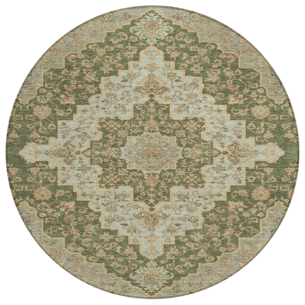 HomeRoots 8 Foot Round Medallion Indoor Outdoor Rug Uv Resistant Washable Polyester Weave 726973