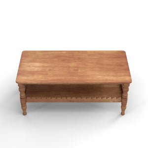 English Elm Rectangle Two Tier Farmhouse Coffee Table Solid Wood Legs Wave Shelf for Living Room W2263P426698