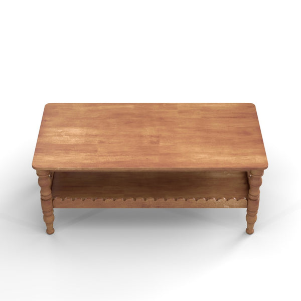 English Elm Rectangle Two Tier Farmhouse Coffee Table Solid Wood Legs Wave Shelf for Living Room W2263P426698