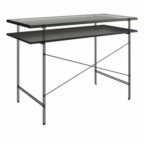 English Elm Vance Computer Desk with Fluted Glass Top, Woodgrain Laminate, Open Shelves, 50 lb Capacity B2733P395251