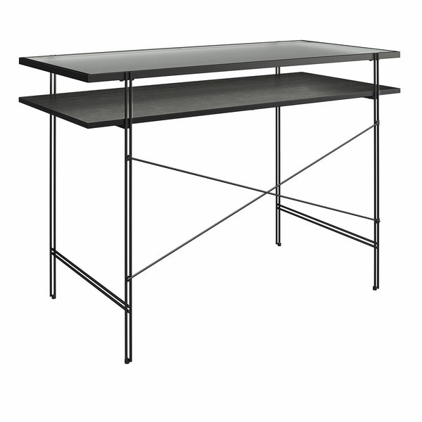 English Elm Vance Computer Desk with Fluted Glass Top, Woodgrain Laminate, Open Shelves, 50 lb Capacity B2733P395251