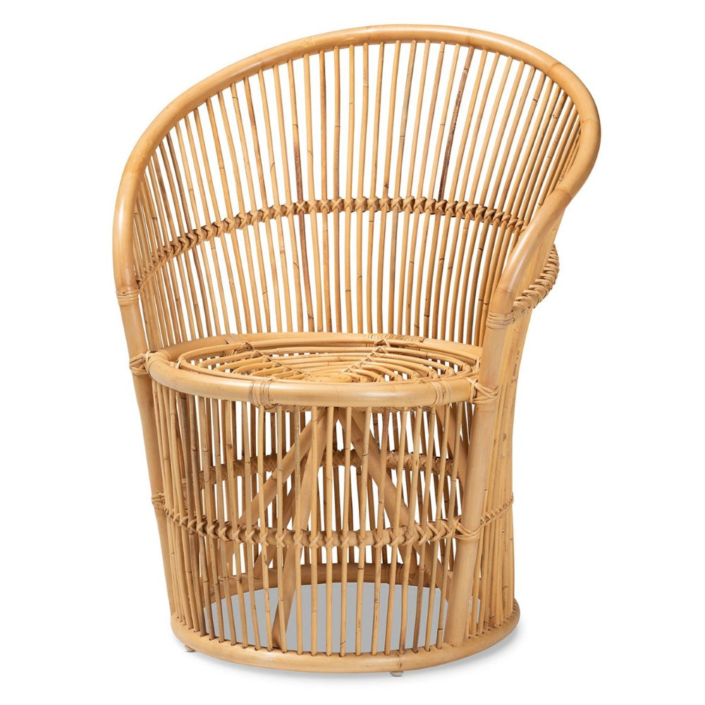 English Elm Modern Bohemian Rattan Accent Chair with Leaf Backrest and Black Metal Legs B2750P470058