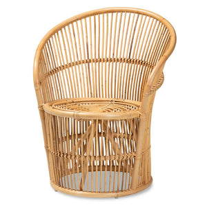 English Elm Modern Bohemian Rattan Accent Chair with Leaf Backrest and Black Metal Legs B2750P470058